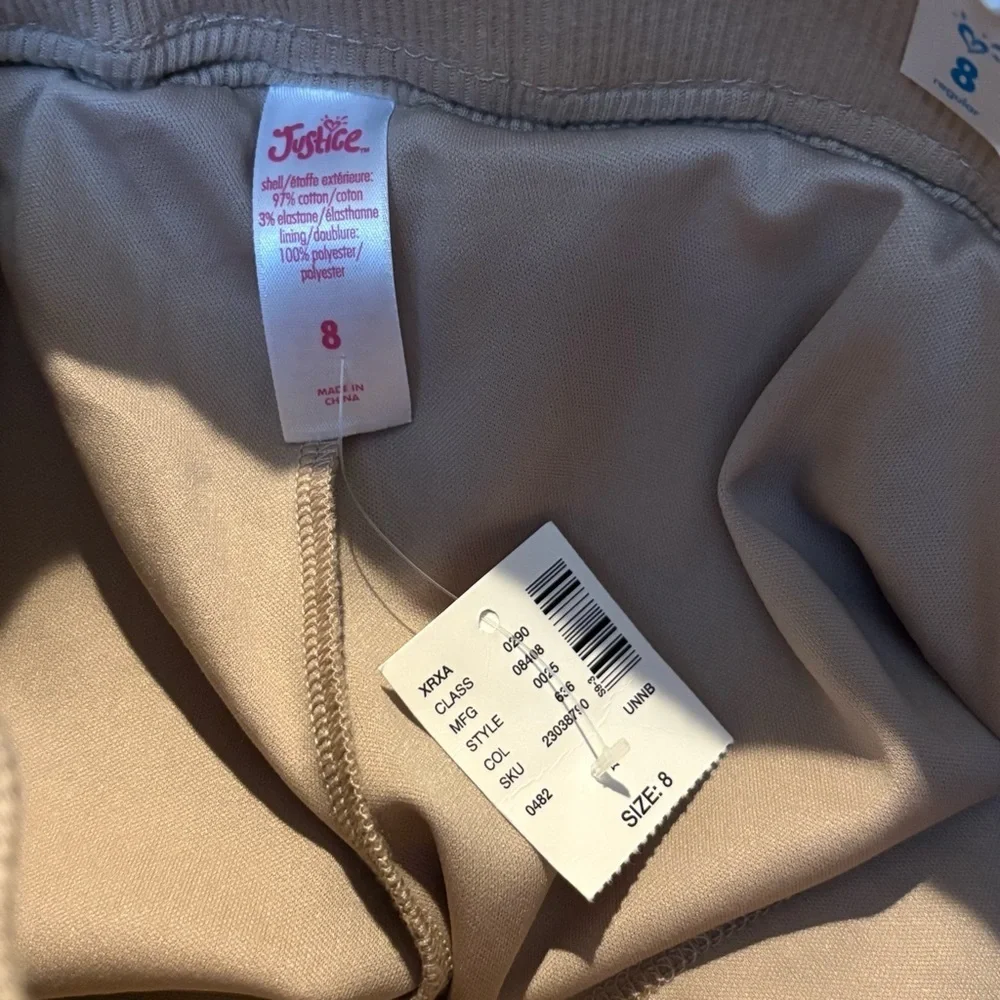 NWT~JUSTICE Girls Kids Preppy Beige Mini Pleated Skirt w/ Built-In Shorts Size 8